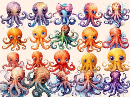 Octopuses Watercolor Clipart baby octopus clipart - Wonders Artist