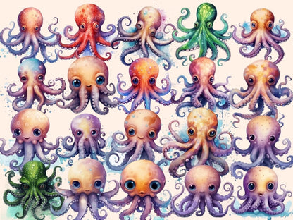 Octopuses Watercolor Clipart baby octopus clipart - Wonders Artist