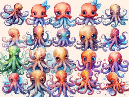 Octopuses Watercolor Clipart baby octopus clipart - Wonders Artist
