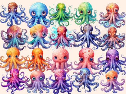 Octopuses Watercolor Clipart baby octopus clipart - Wonders Artist