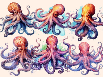 Octopuses Watercolor Clipart baby octopus clipart - Wonders Artist