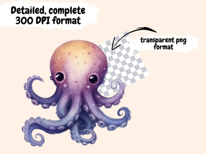 Octopuses Watercolor Clipart baby octopus clipart - Wonders Artist