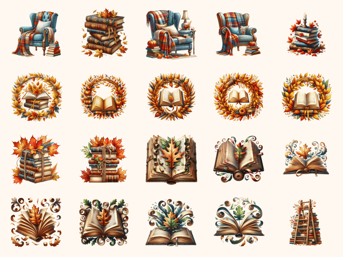 Old Library Fall Clipart All Bundles Clipart Line Art - WondersArtist