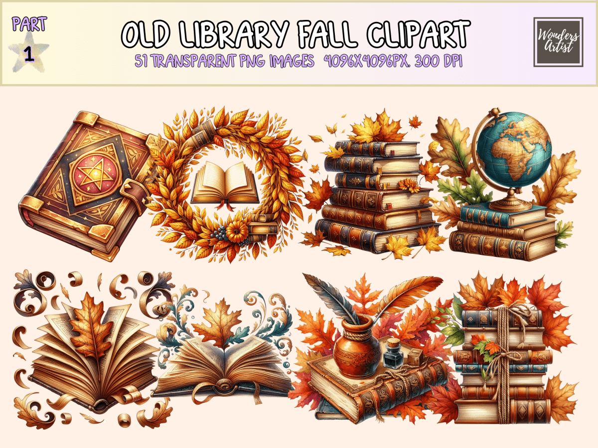 Old Library Fall Clipart All Bundles Clipart Line Art - WondersArtist