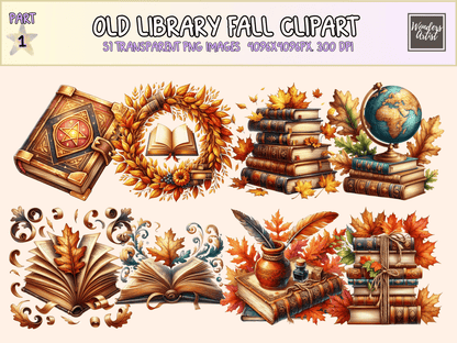 Old Library Fall Clipart All Bundles Clipart Line Art - WondersArtist