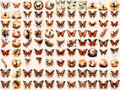 Orange & Black Butterflies Watercolor Clipart black butterfly png - Wonders Artist