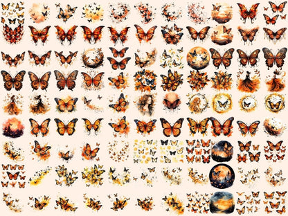 Orange & Black Butterflies Watercolor Clipart black butterfly png - Wonders Artist