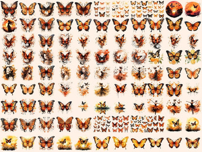 Orange & Black Butterflies Watercolor Clipart black butterfly png - Wonders Artist