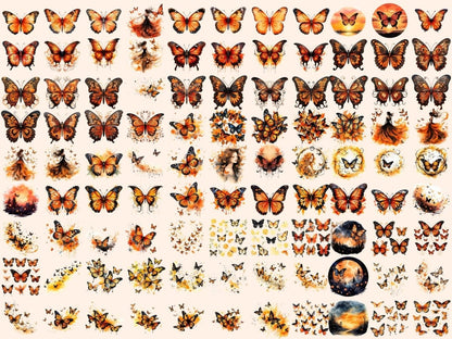 Orange & Black Butterflies Watercolor Clipart black butterfly png - Wonders Artist