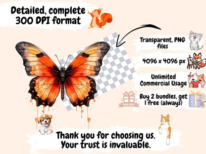 Orange & Black Butterflies Watercolor Clipart black butterfly png - Wonders Artist