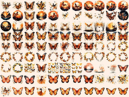 Orange & Black Butterflies Watercolor Clipart black butterfly png - Wonders Artist