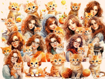 Orange Cats Watercolor Clipart cat clipart - Wonders Artist