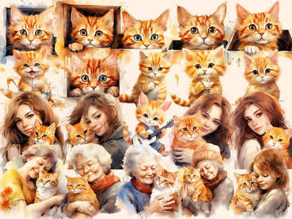 Orange Cats Watercolor Clipart cat clipart - Wonders Artist