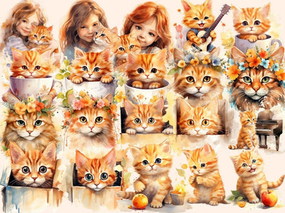 Orange Cats Watercolor Clipart cat clipart - Wonders Artist