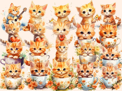 Orange Cats Watercolor Clipart cat clipart - Wonders Artist