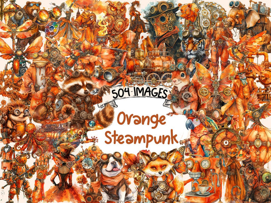 Orange Steampunk Watercolor Clipart - High - Quality Instant Digital Download for Creative Projects