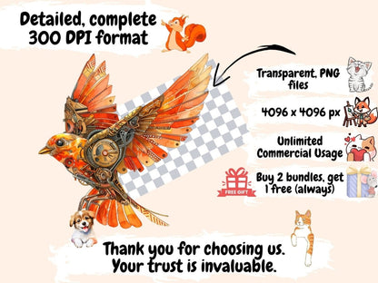 Orange Steampunk Watercolor Clipart - High - Quality Instant Digital Download for Creative Projects