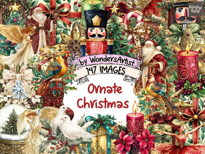 Ornate Christmas Watercolor Clipart Christmas Clipart - Wonders Artist