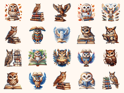 Owls & Books Clipart All Bundles Clipart Line Art - WondersArtist