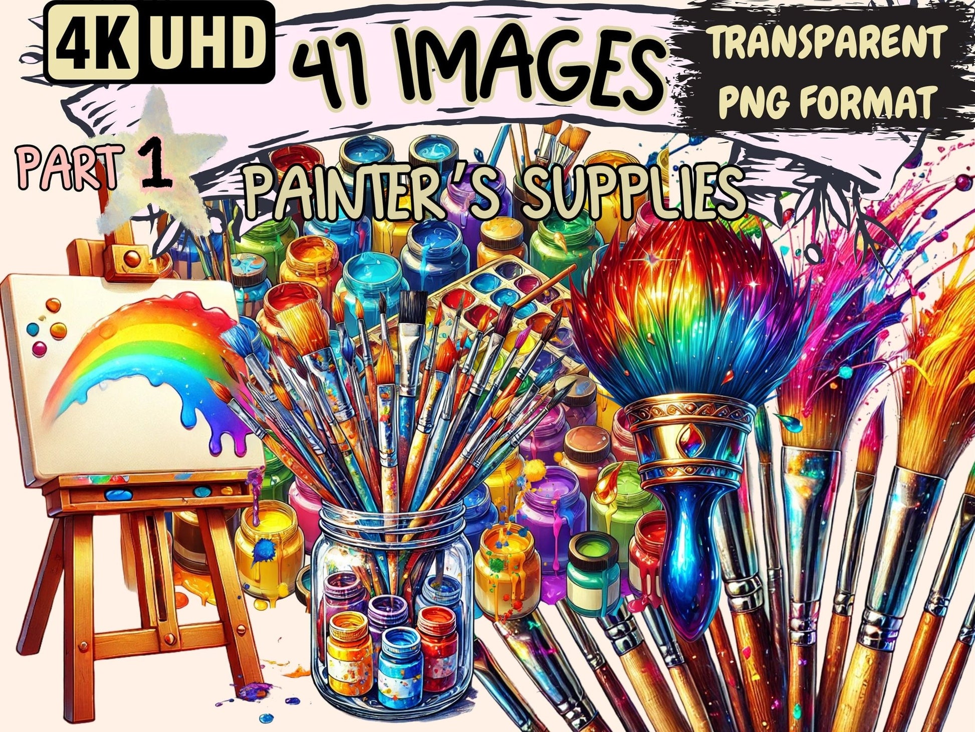 Painter's Supplies Clipart - High - Quality Instant Digital Download for Creative Projects