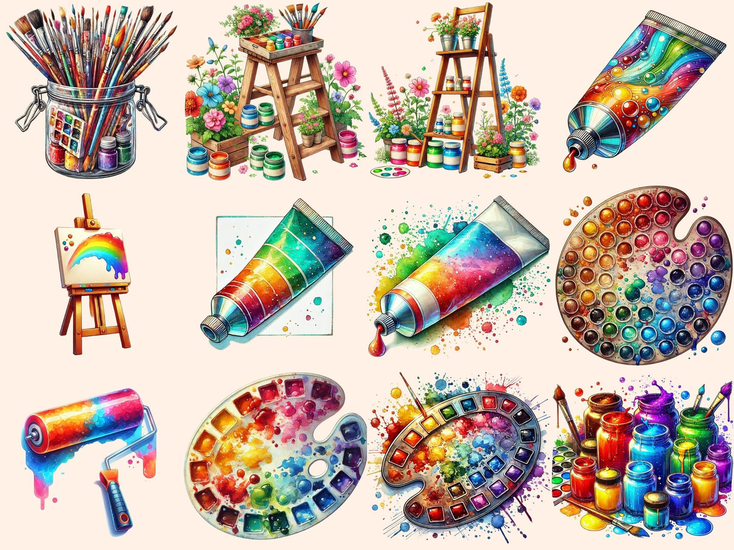 Painter's Supplies Clipart - High - Quality Instant Digital Download for Creative Projects