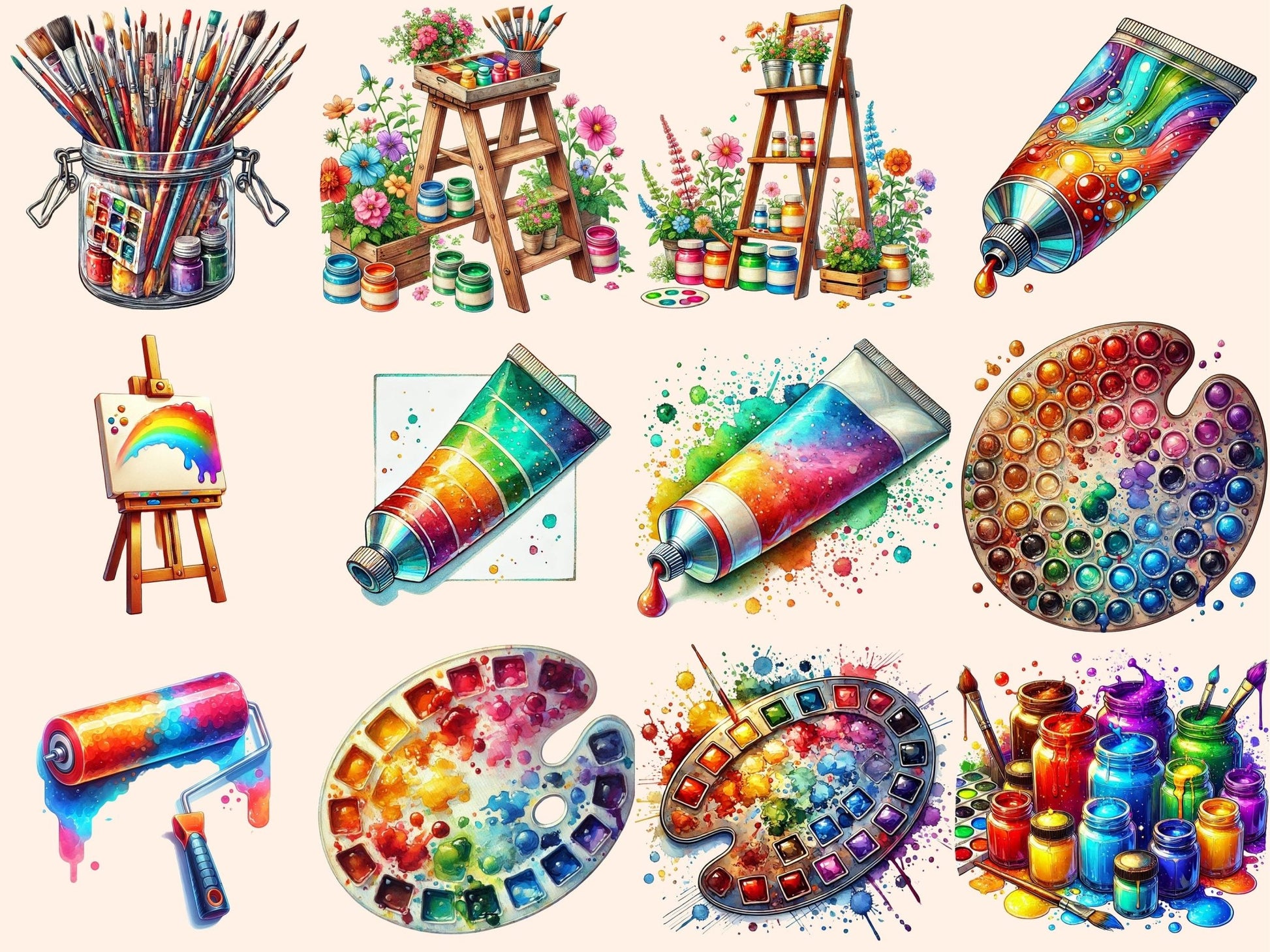 Painter's Supplies Clipart - High - Quality Instant Digital Download for Creative Projects