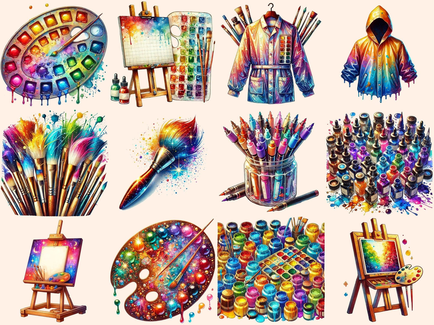 Painter's Supplies Clipart - High - Quality Instant Digital Download for Creative Projects