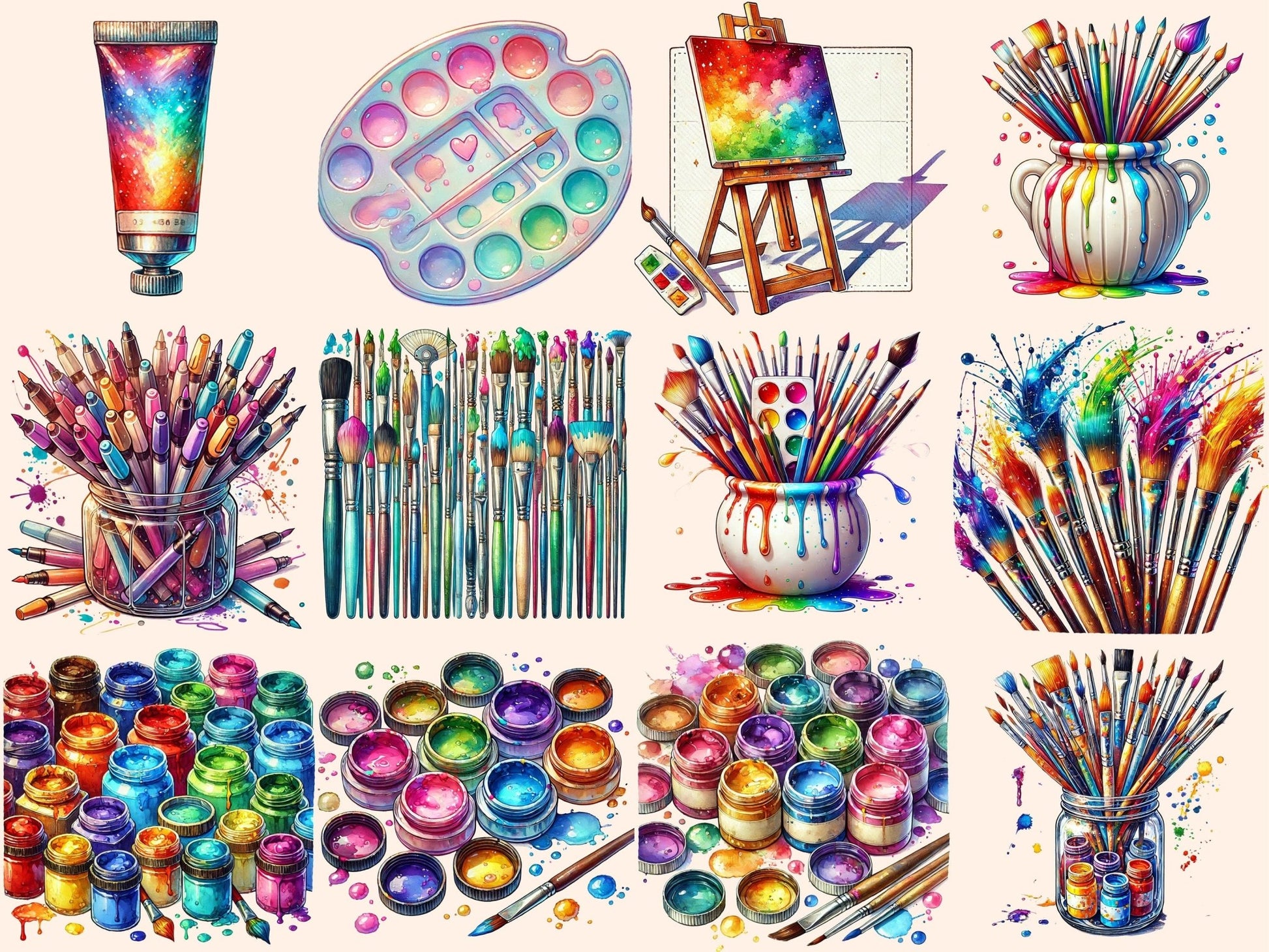 Painter's Supplies Clipart - High - Quality Instant Digital Download for Creative Projects