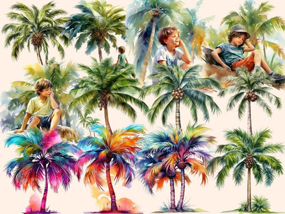 Palm Trees Watercolor Clipart beach clipart - Wonders Artist