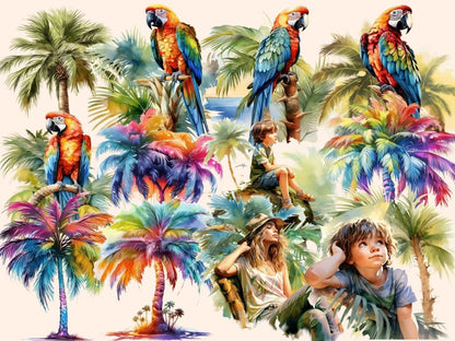 Palm Trees Watercolor Clipart beach clipart - Wonders Artist