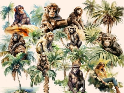 Palm Trees Watercolor Clipart beach clipart - Wonders Artist