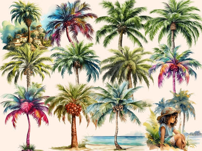 Palm Trees Watercolor Clipart beach clipart - Wonders Artist