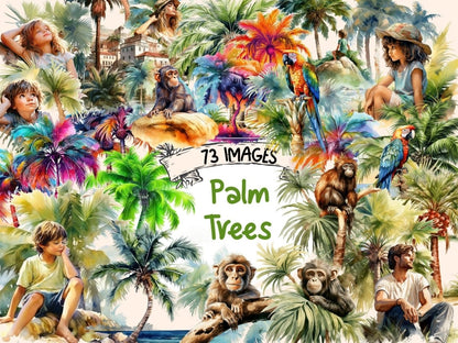 Palm Trees Watercolor Clipart beach clipart - Wonders Artist