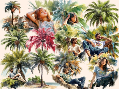 Palm Trees Watercolor Clipart beach clipart - Wonders Artist