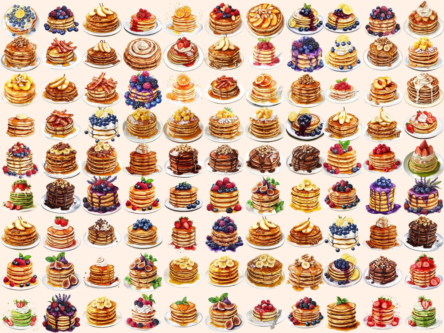 Pancakes Watercolor Clipart - High - Quality Instant Digital Download for Creative Projects