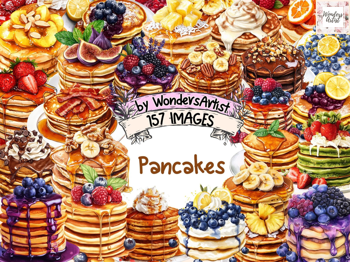 Pancakes Watercolor Clipart - High - Quality Instant Digital Download for Creative Projects