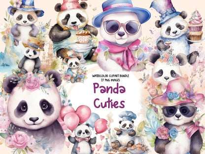 Panda Cuties Watercolor Clipart animal clipart - Wonders Artist