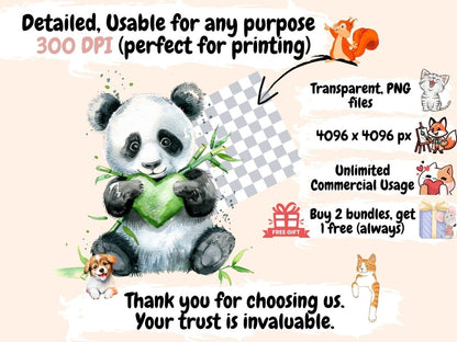 Pandas Watercolor Clipart cute panda clipart - Wonders Artist