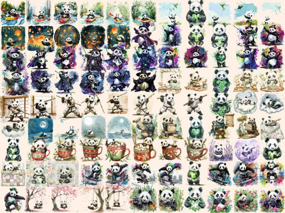 Pandas Watercolor Clipart cute panda clipart - Wonders Artist