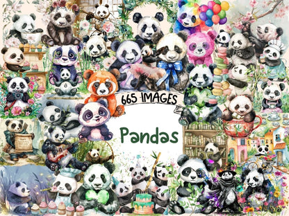Pandas Watercolor Clipart cute panda clipart - Wonders Artist