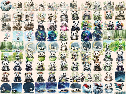 Pandas Watercolor Clipart cute panda clipart - Wonders Artist