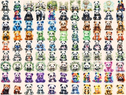 Pandas Watercolor Clipart cute panda clipart - Wonders Artist