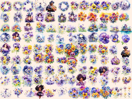 Pansy Flowers Watercolor Clipart