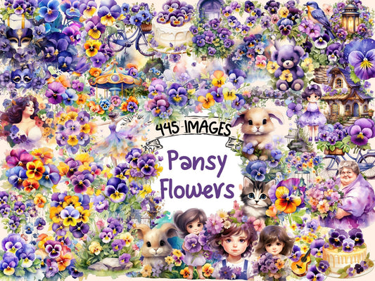 Pansy Flowers Watercolor Clipart - High - Quality Instant Digital Download for Creative Projects