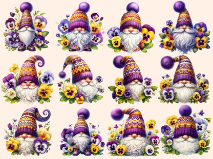 Pansy Gnomes Clipart Cute gnome art - Wonders Artist