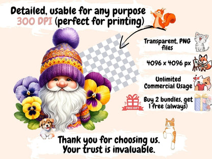 Pansy Gnomes Clipart Cute gnome art - Wonders Artist
