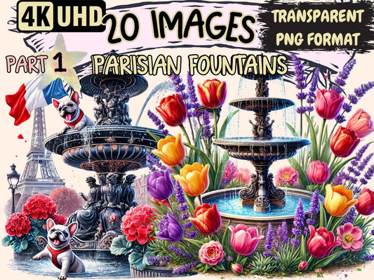 Parisian Fountains Clipart - High - Quality Instant Digital Download for Creative Projects