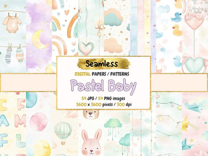 Pastel Baby Seamless Pattern Digital Papers baby background baby digital paper baby seamless - WondersArtist