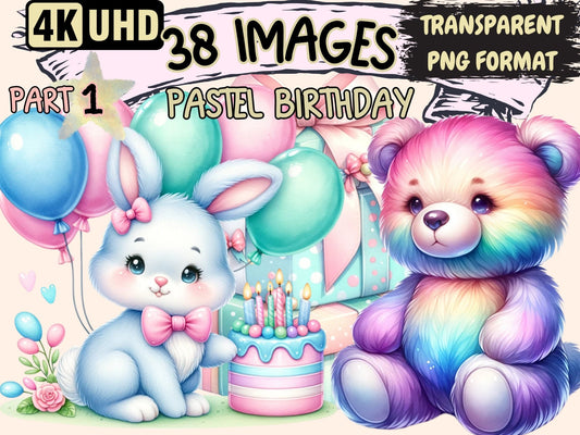 Pastel Birthday Clipart - High - Quality Instant Digital Download for Creative Projects