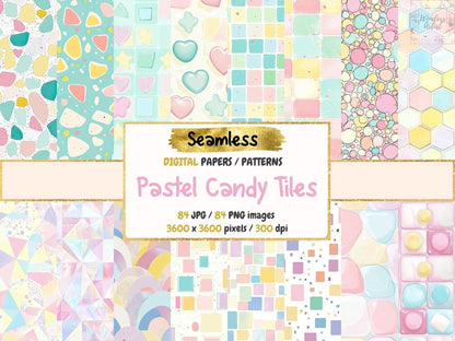 Pastel Candy Tiles Seamless Pattern Digital Papers candy digital candy tile print colorful tiles - WondersArtist